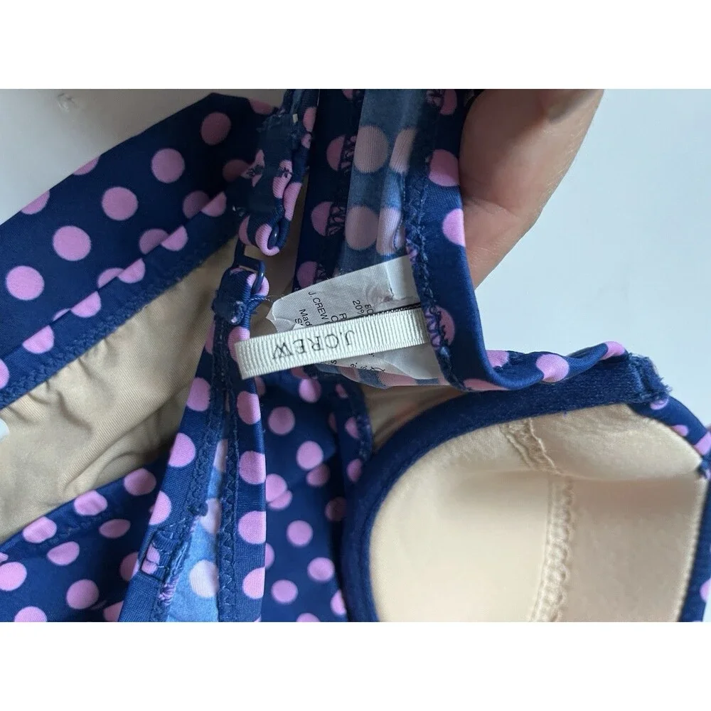 J.Crew Bikini Set 34B Small Navy Pink Polka Dot Underwire Halter